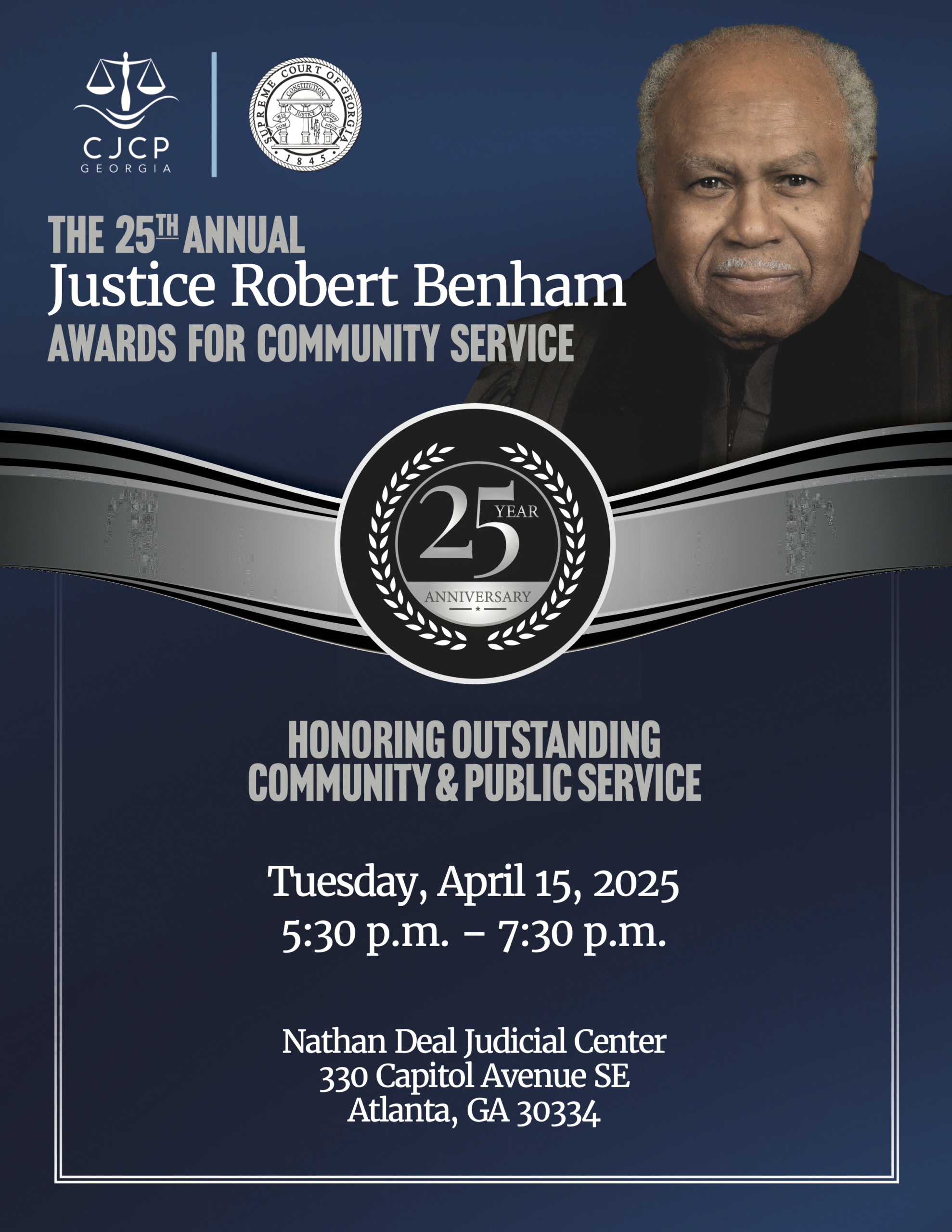 25th Annual Justice Robert Benham Awards for Community Service Program Book Cover with link to program book