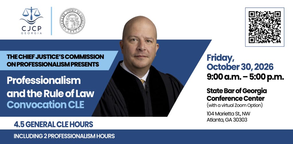Graphic header for Rule of Law Convocation CLE featuring Chief Justice Peterson