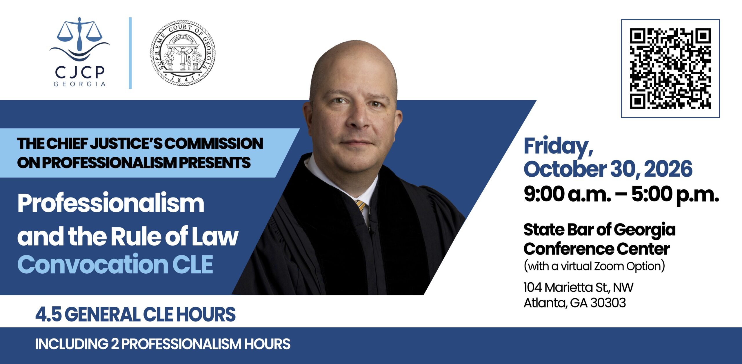 Graphic header for Rule of Law Convocation CLE featuring Chief Justice Peterson