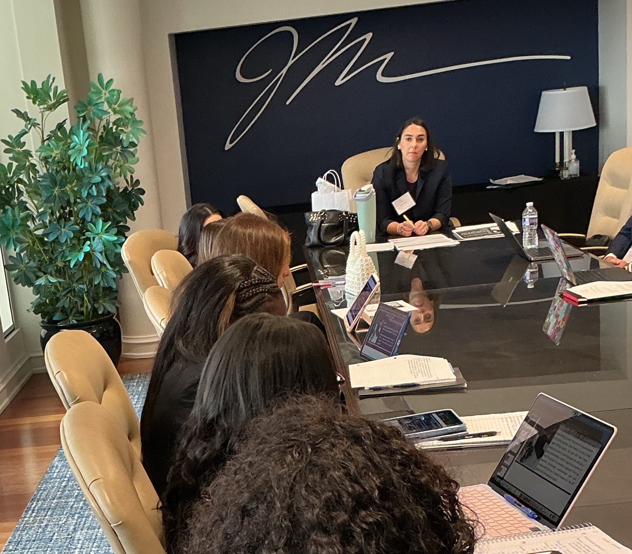 Photo of Attorney Samantha Beskin-Schemer leading a group at Atlanta's John Marshall Law School 2026 professionalism orientation